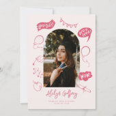 Moderne foto Doodle Afstuderen Roze Aankondiging (Voorkant)