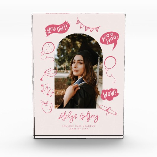 Moderne foto Doodle Afstuderen Roze Keepsake (Voorkant)