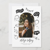 Moderne foto Doodle Afstuderen Wit Afstuderen Aankondiging (Voorkant)