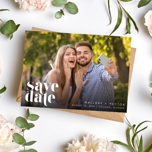 Moderne foto Eenvoudige Typografie Bruiloft Save The Date