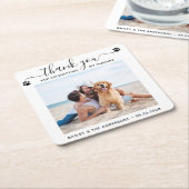 Moderne foto Elegant script Bedankt Pet Wedding Vierkante Kartonnen Onderzetter (Schuin)