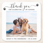 Moderne foto Elegant script Bedankt Pet Wedding Vierkante Kartonnen Onderzetter (Voorkant)