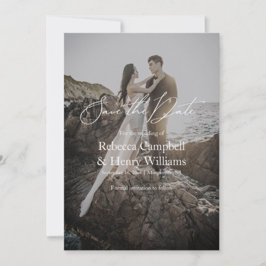 Moderne foto Elegant Script Bruiloft Save the Date Kaart (Voorkant)