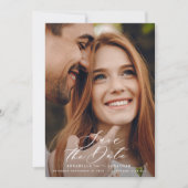 Moderne foto elegante script waterverf botanische save the date (Voorkant)