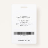 Moderne foto en naam Personeel ID Badge (Achterkant)