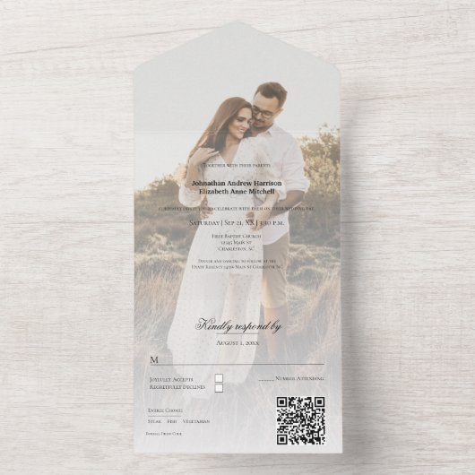 Moderne foto en overlay bruiloft all in one uitnodiging (Binnen)