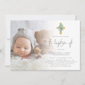 Moderne Foto Eucalyptus Cross Baptisme Uitnodiging (Voorkant)