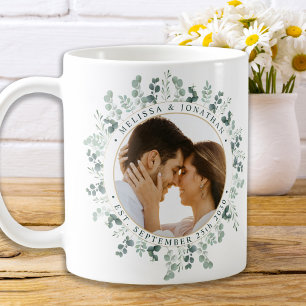 Moderne foto Eucalyptus gepersonaliseerde bruiloft Koffiemok