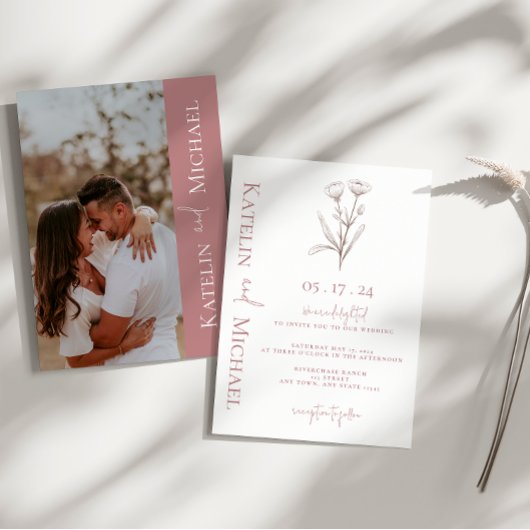 Moderne foto Floral Mauve bruiloft Kaart