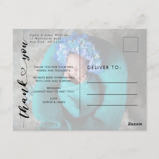 Moderne foto Geboorte Aankondiging & Dank u Briefkaart (Achterkant)