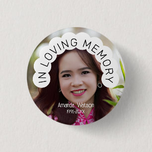 Moderne foto gedenkteken eerbetoon begrafenis ronde button 3,2 cm