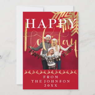 Moderne foto gelukkig nieuwjaarsfeestdag rood goud feestdagenkaart