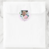 Moderne foto gepersonaliseerd bloemig Afstuderen Ronde Sticker (Tas)