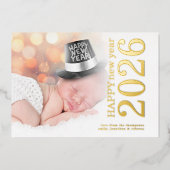 Moderne foto geroteerde tekst Gelukkig Nieuwjaar 2 Folie Feestdagenkaart (Voorkant)