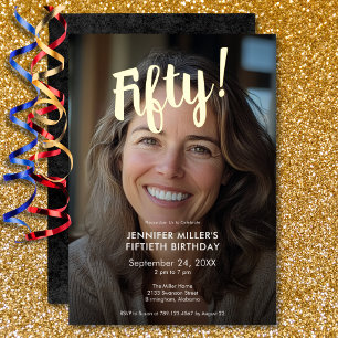 Moderne Foto & Gouden Folie 50e Verjaardag Folie Uitnodiging