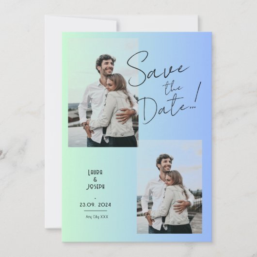 Moderne foto groen blauw verloop opslaan de datum kaart (Voorkant)