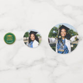 Moderne Foto Groen Goud Afstuderen Tafel Confetti (Achterkanten)