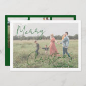 Moderne foto Groen Rustiek Script Elegant Kerstmis Feestdagenkaart (Voorkant / Achterkant)