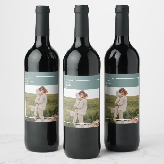 Moderne foto Groene familie — liefdevol cadeau Wijn Etiket (Flessen)