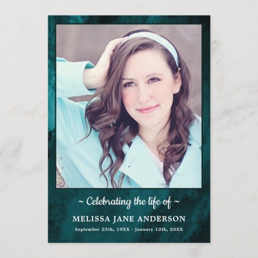 Moderne foto groene marmer orde van dienst begrafe programma (Voorkant)