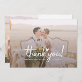 Moderne foto-handgeschreven bruiloft Dank je Bedankkaart (Voorkant / Achterkant)