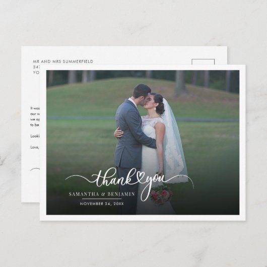 Moderne Foto Handgeschreven Trouw Dankjewel Briefkaart (Voorkant / Achterkant)
