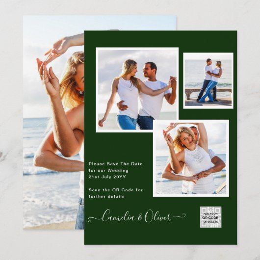 Moderne FOTO Huwelijksuitnodiging QR CODE Rsvp Gro Kaart (Voorkant / Achterkant)