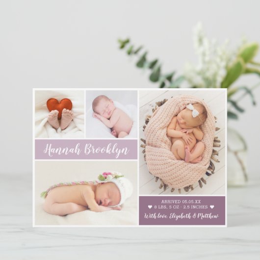 Moderne foto-inklage geboortetekaart aankondiging (Staand voorkant)