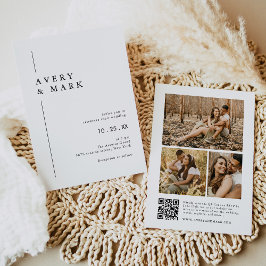 Moderne foto-inklage QR-code bruiloft Kaart