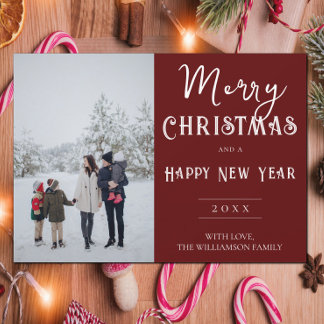 Moderne foto Kerst vakantie Kaart | Rood