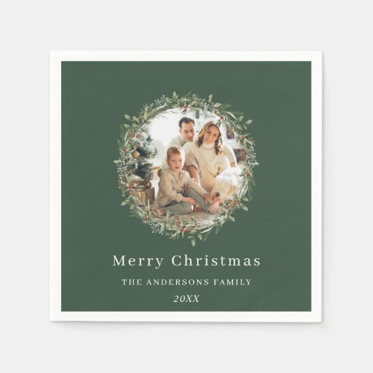 Moderne foto Kerstkrans groen Servet (Voorkant)