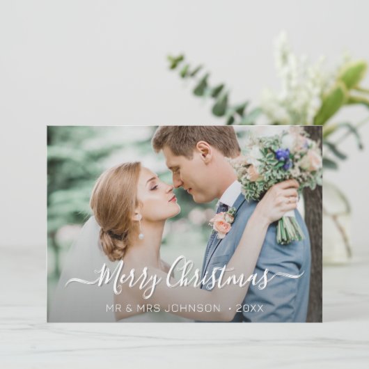 Moderne foto Kerstmis elegant script stijlvol Feestdagenkaart (Staand voorkant)
