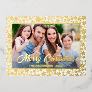 Moderne foto-kerstsneeuwvlokken folie feestdagen briefkaart