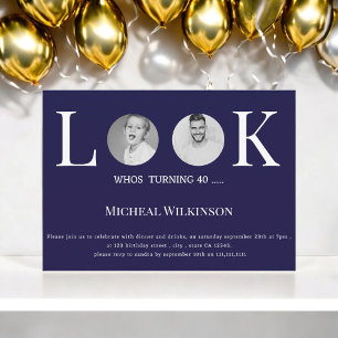 Moderne foto kijken whos 40 marine blauw verjaarda kaart