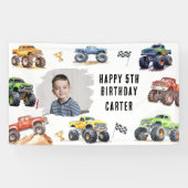 Moderne foto | Kinder Monster Trucks Verjaardagsfe Spandoek (Horizontaal)