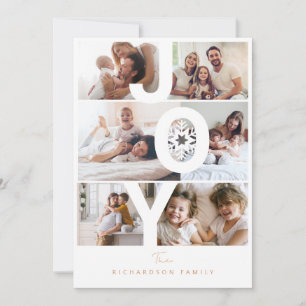 Moderne foto Layout Joy Typographic Snowflake Feestdagenkaart