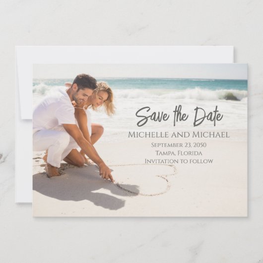 Moderne Foto legant Save the Date Script QR Code (Voorkant)