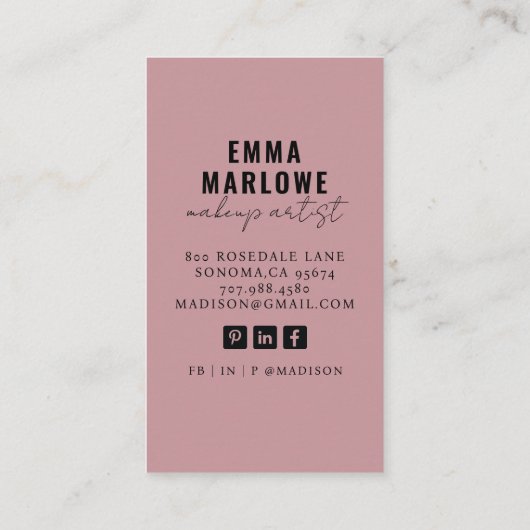 Moderne foto make-up artiest Smoky Dusty Roos Visitekaartje (Achterkant)