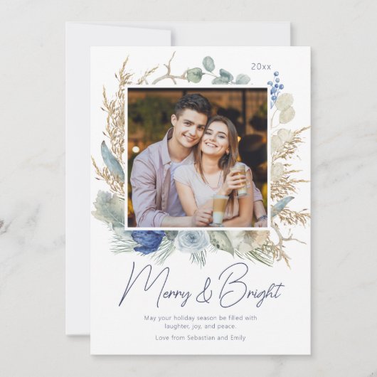 Moderne foto Merry & Bright Script Boho Floral (Voorkant)