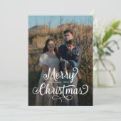 Moderne foto Merry Kerstelegant script Holi Feestdagenkaart (Staand voorkant)