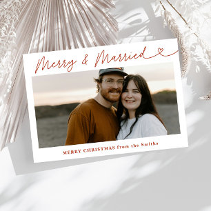 Moderne Foto Merry & Married Pasgetrouwd Kerstfees Feestdagenkaart