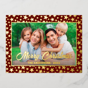 Moderne foto met gouden sterren met kerstmis folie feestdagen briefkaart