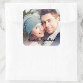 Moderne foto met handgeschreven script aangepaste  vierkante sticker (Tas)