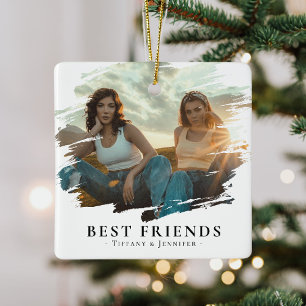 Moderne Foto & Naam/s Kerst Beste Vrienden Keramisch Ornament