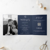 Moderne foto Navy Blue All-in-One bruiloft Drieluik Programma (Binnen)