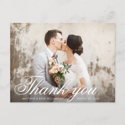 Moderne foto overlay bruiloft bedankkaart briefkaart (Voorkant)