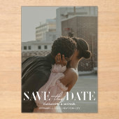 Moderne foto overlay bruiloft Save the Date Clear Acryl Uitnodigingen (Voorkant)