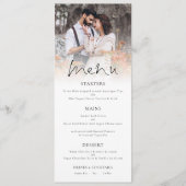 Moderne foto-overlay Elegant Script Wedding Menu (Voorkant)