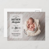 Moderne foto Overlay Geboorte Aankondiging Briefka (Voorkant / Achterkant)