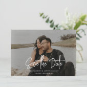 Moderne foto overlay handschrift script bruiloft save the date (Staand voorkant)